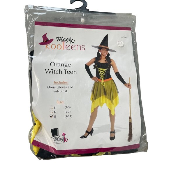Magik Costumes J3 Size 9-11 Koolteens Orange Witch Teen Dress Gloves and Hat NEW - Picture 1 of 6